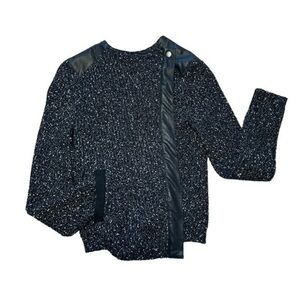 BANANA REPUBLIC WOOL BLEND ASYMMETRICAL VERSATILE 2-BUTTON BLACK WHITE SWEATER